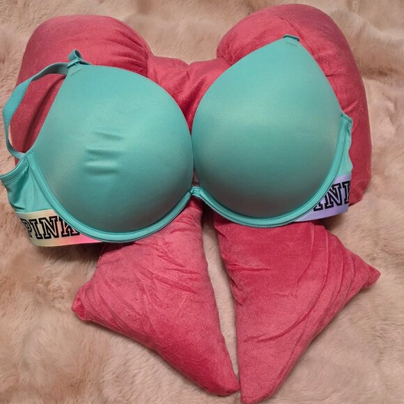 PINK Victoria's Secret Wear Everywhere Super Push Up Bra Teal 36C - NWOT - Picture 1 of 5